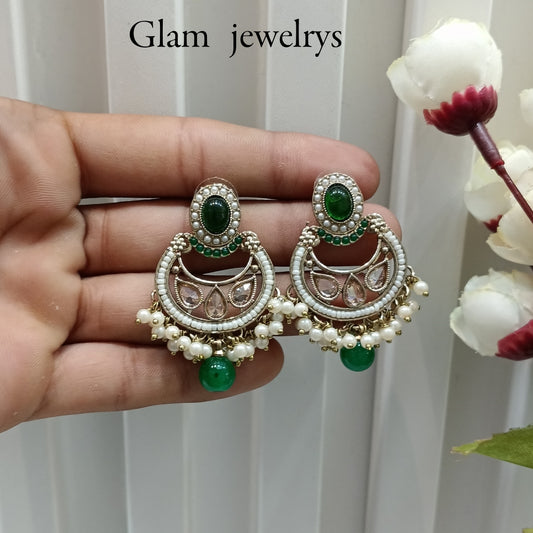 Green Antique Gold Bollywood Raina Indian Earrings