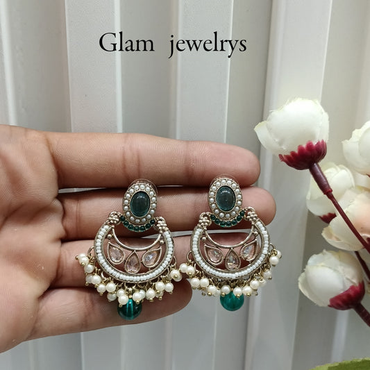 Rama Green Antique Gold Bollywood Raina Indian Earrings
