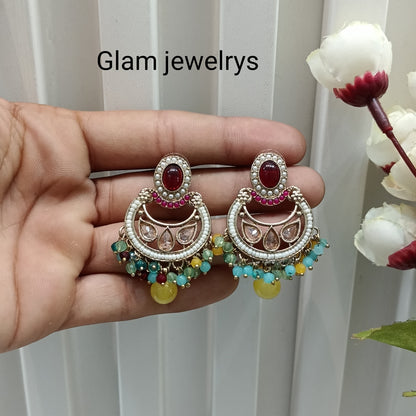 Multi Color Antique Gold Bollywood Raina Indian Earrings