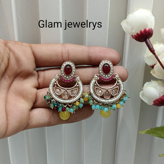 Multi Color Antique Gold Bollywood Raina Indian Earrings