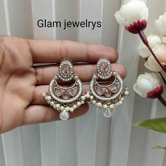 White Antique Gold Bollywood Raina Indian Earrings