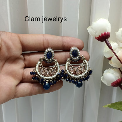 Blue Antique Gold Bollywood Raina Indian Earrings