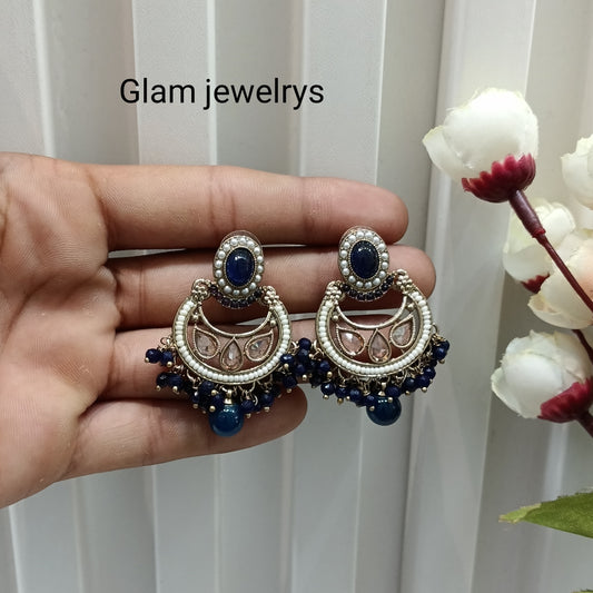 Blue Antique Gold Bollywood Raina Indian Earrings