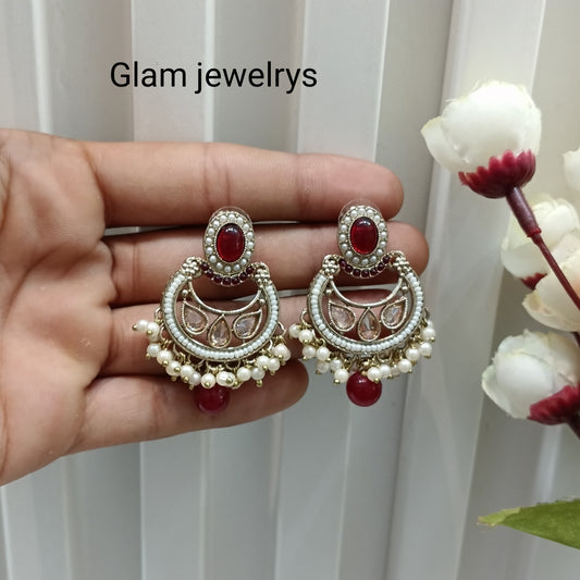 Maroon Antique Gold Bollywood Raina Indian Earrings