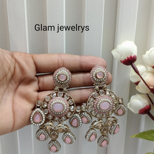 Pink Antique Gold Bollywood Suresh Indian Earrings