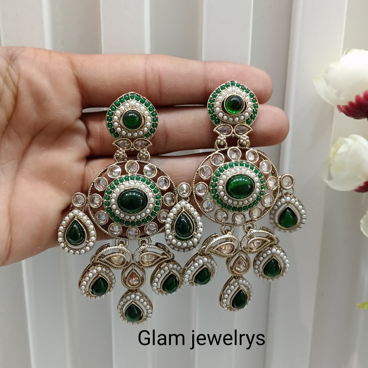Green Antique Gold Bollywood Suresh Indian Earrings