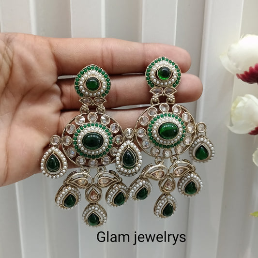 Green Antique Gold Bollywood Suresh Indian Earrings