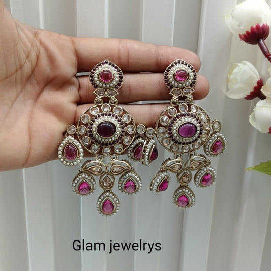 Purple Antique Gold Bollywood Suresh Indian Earrings