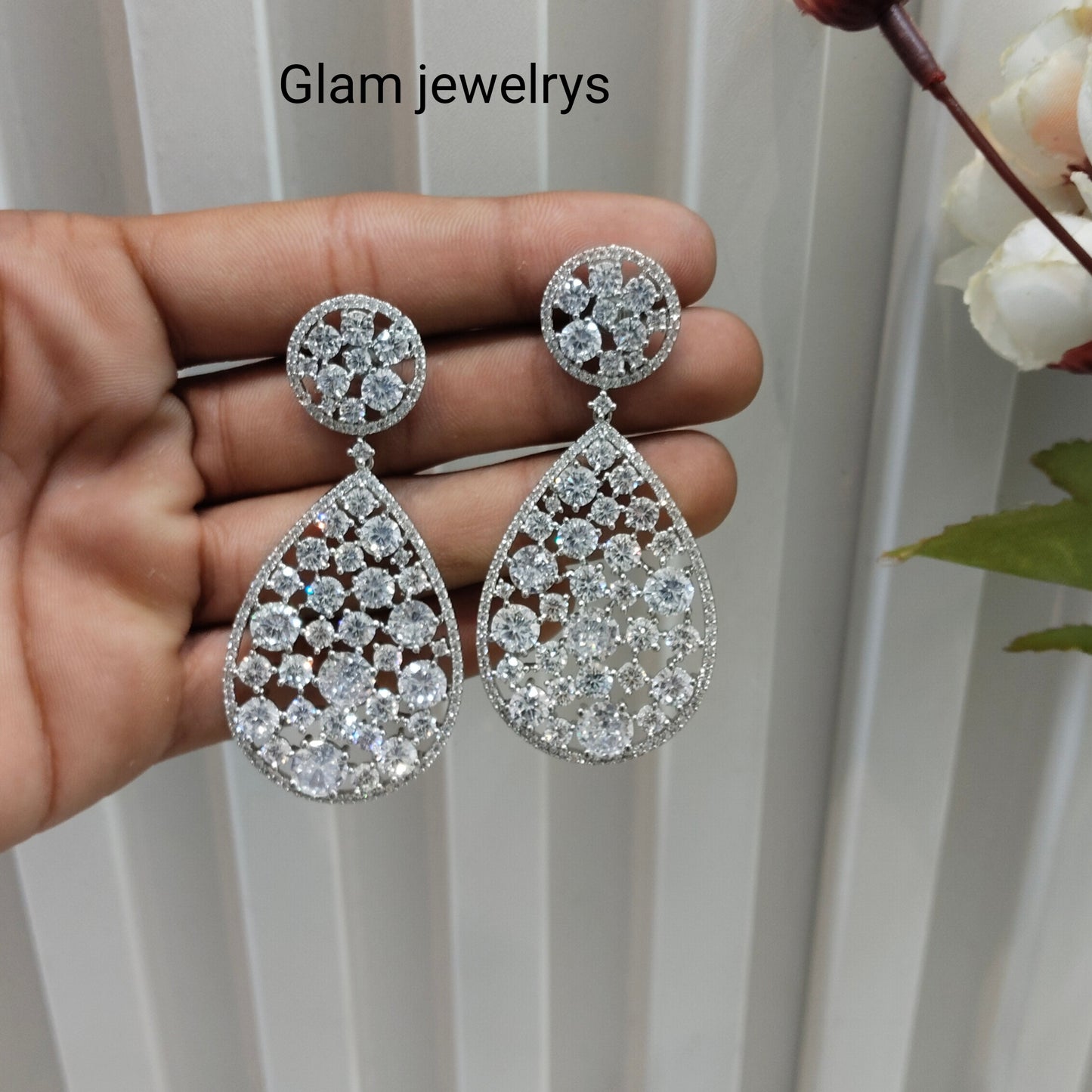 Silver Cz American Diamond Earrings Anushka Indian Jewellery