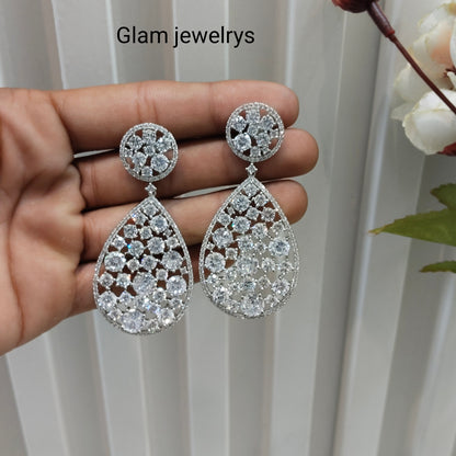 Silver Cz American Diamond Earrings Anushka Indian Jewellery