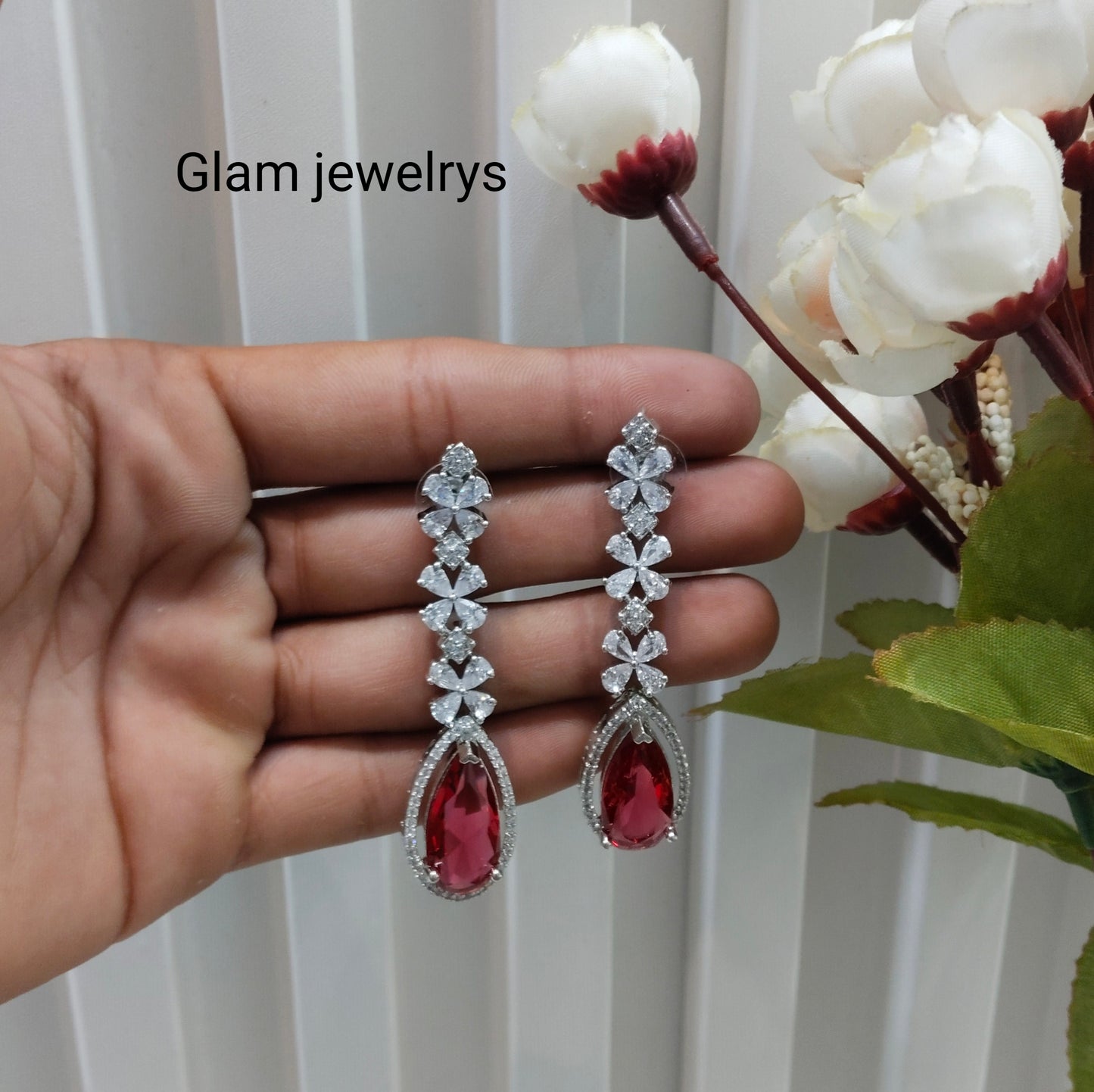 Ruby Cz American Diamond Earrings Anushka Indian Jewellery