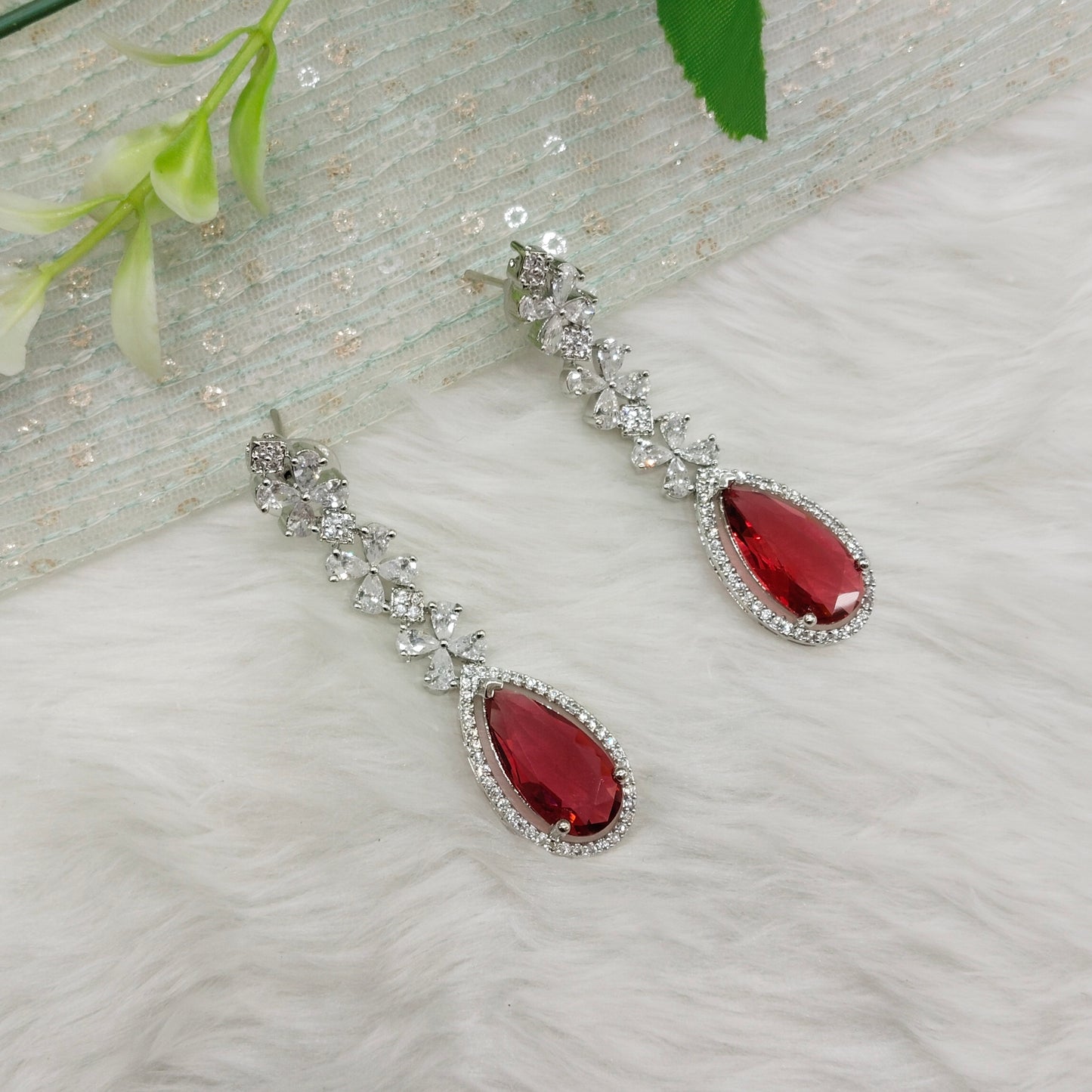 Ruby Cz American Diamond Earrings Anushka Indian Jewellery