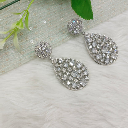 Silver Cz American Diamond Earrings Anushka Indian Jewellery