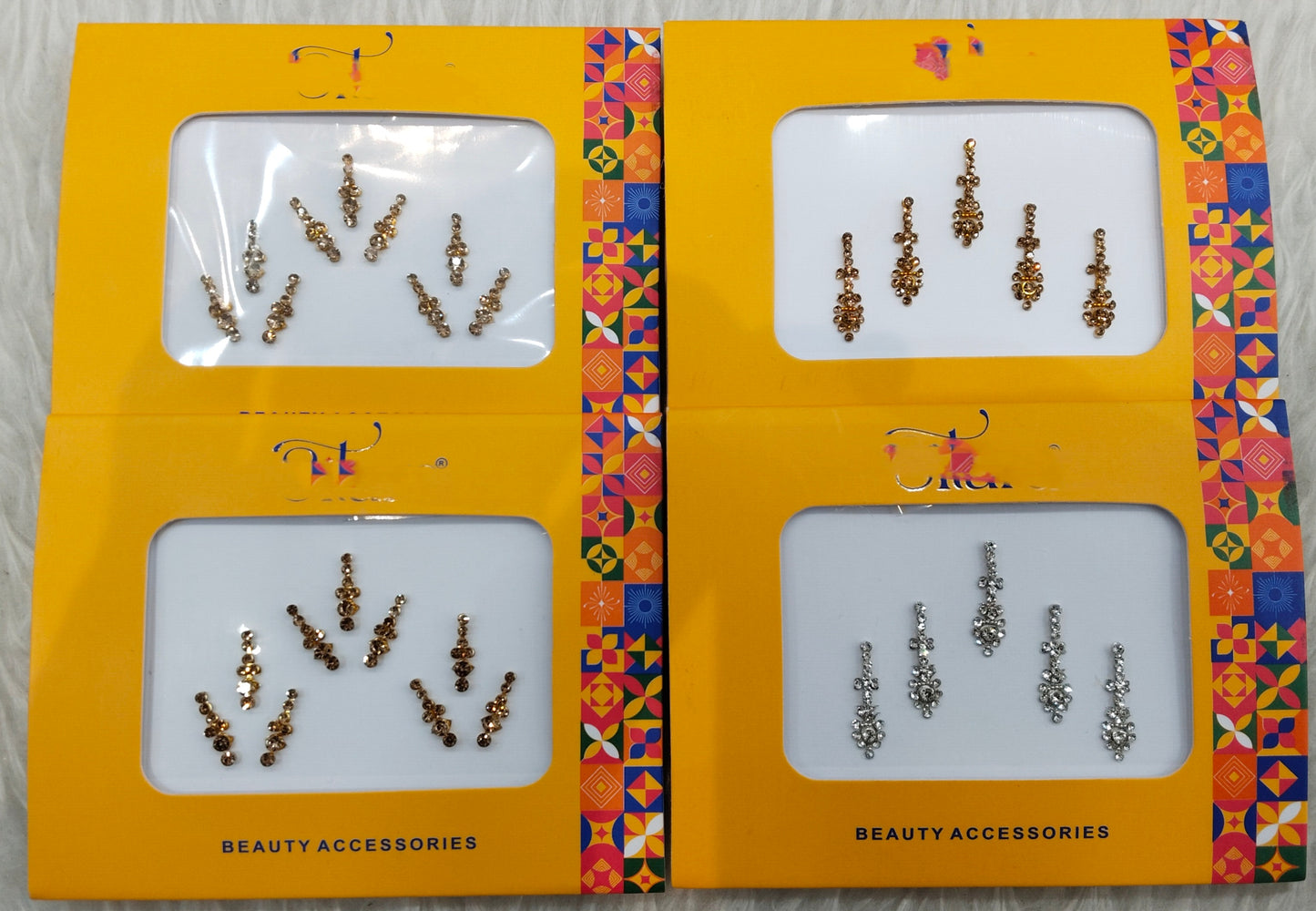 Indian Long Bindis Tattoo Sticker Silver White Bollywood Card