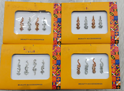 Indian Long Bindis Tattoo Sticker Silver White Bollywood Card