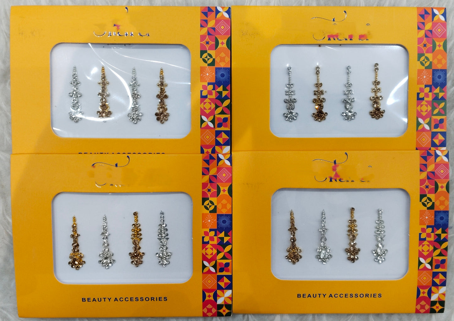 Indian Long Bindis Tattoo Sticker Silver White Bollywood Card
