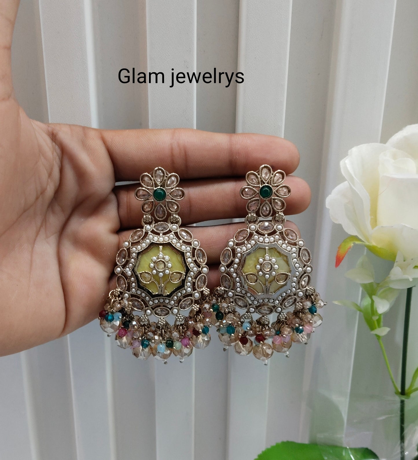 Multi Color Antique Gold Bollywood Gaikwad Indian Earrings
