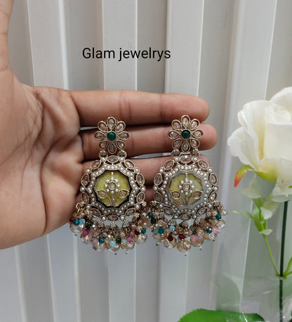 Multi Color Antique Gold Bollywood Gaikwad Indian Earrings