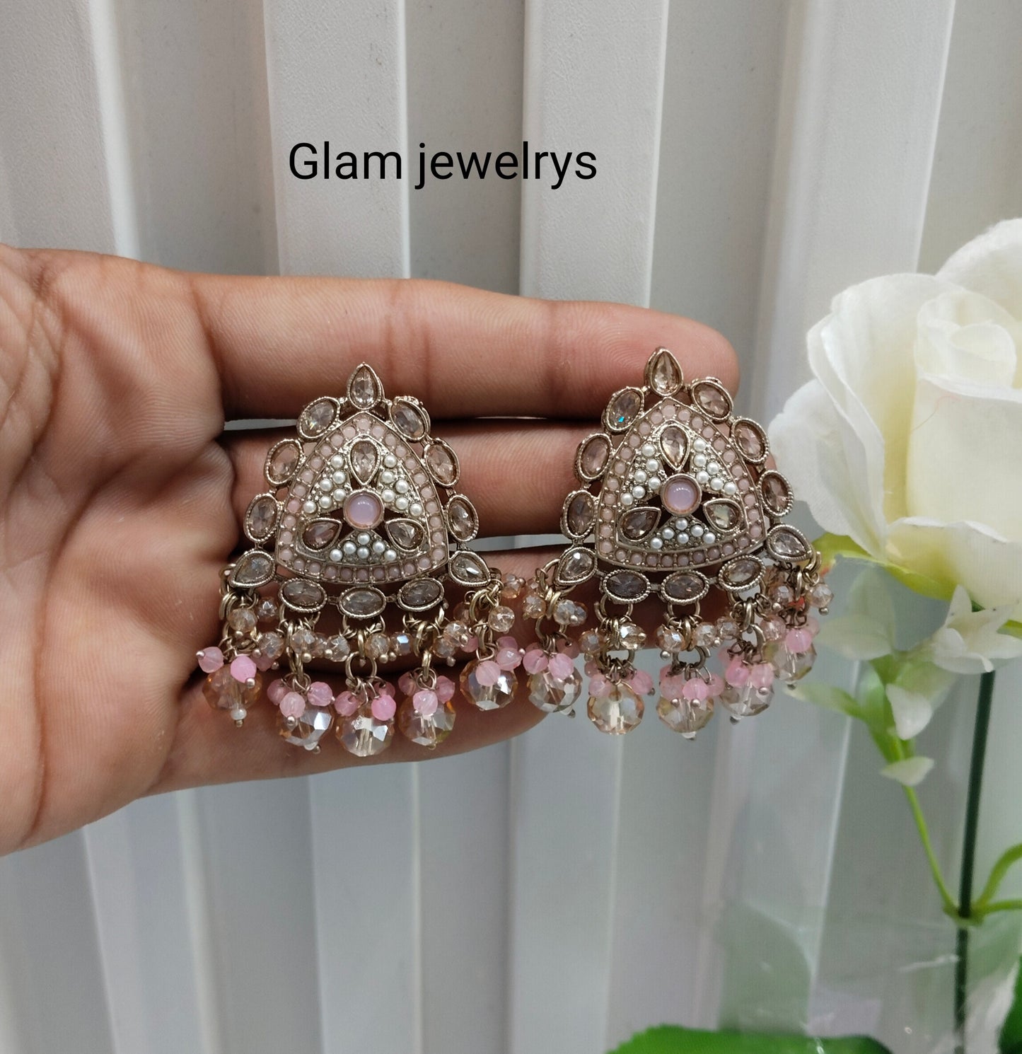 Pink Antique Gold Bollywood Sarpunch Indian Earrings