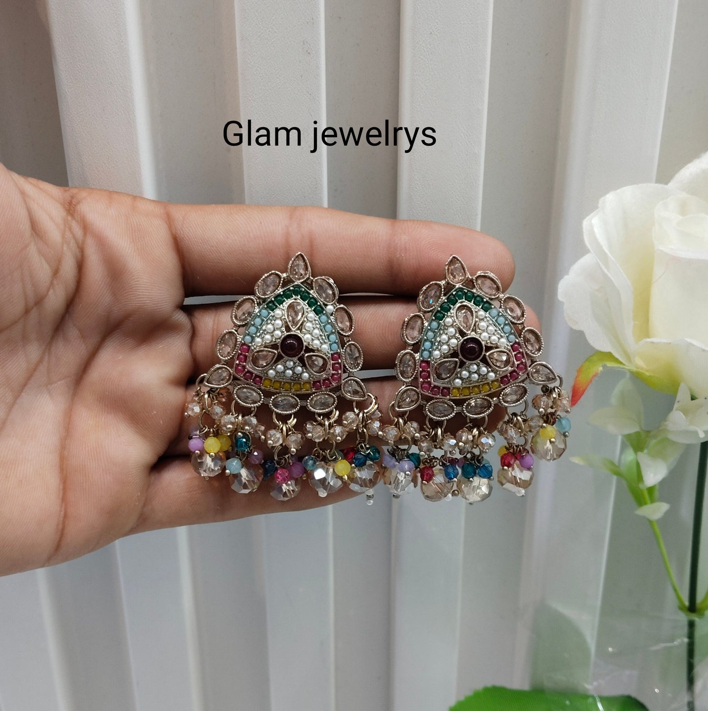 Multi Color Antique Gold Bollywood Sarpunch Indian Earrings