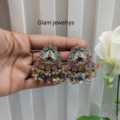 Multi Color Antique Gold Bollywood Sarpunch Indian Earrings