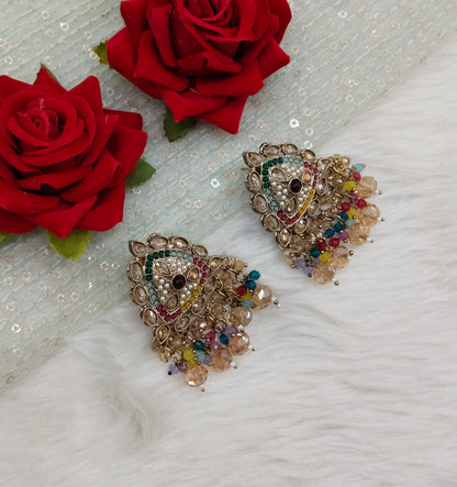 Multi Color Antique Gold Bollywood Sarpunch Indian Earrings