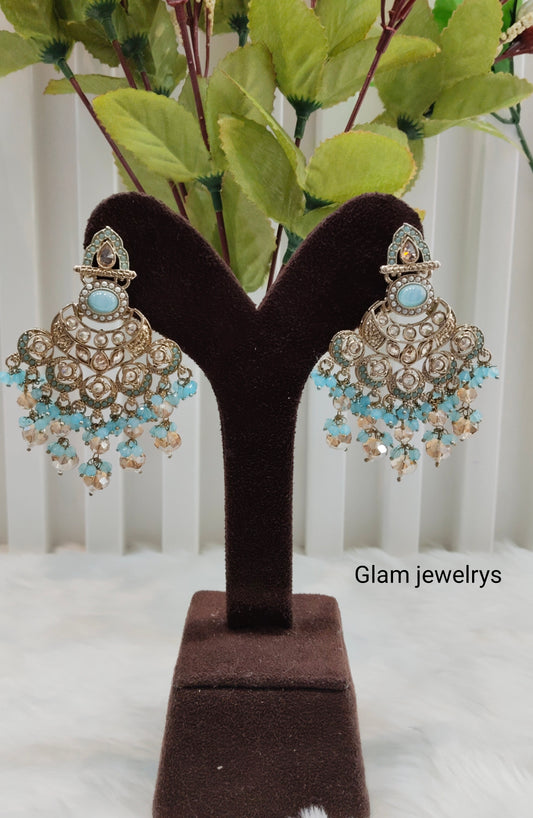 Sky Blue Antique Gold Bollywood Ruturaj Indian Earrings
