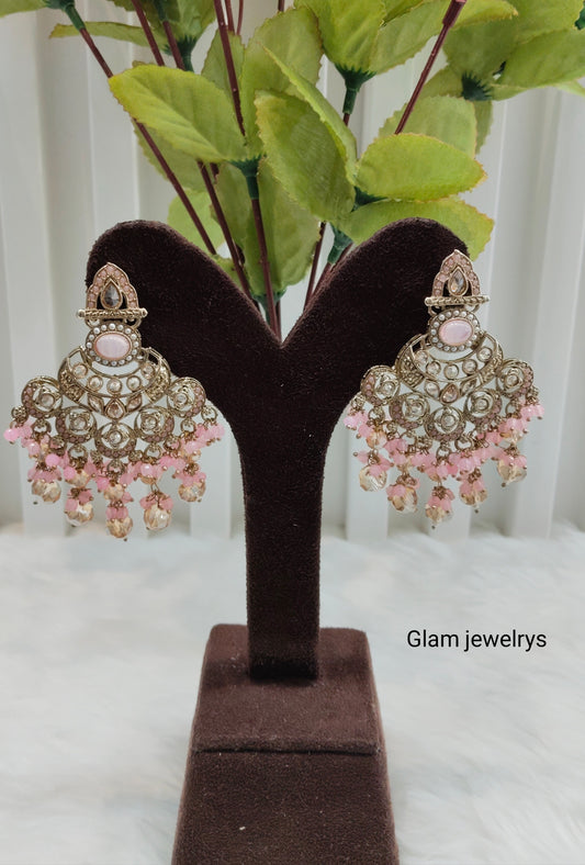 Pink Antique Gold Bollywood Ruturaj Indian Earrings