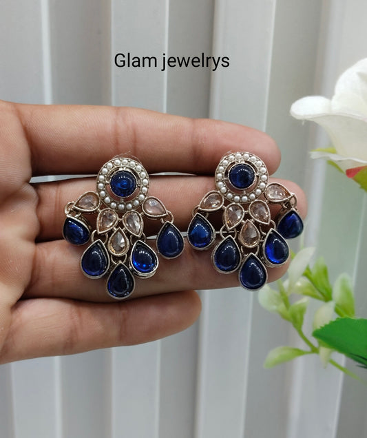 Blue Antique Gold Bollywood Rachin Indian Earrings