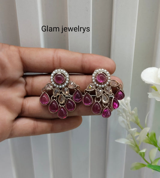 Purple Antique Gold Bollywood Rachin Indian Earrings