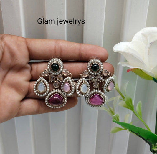 Multi Color Antique Gold Bollywood Rachin Indian Earrings