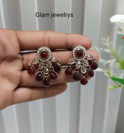 Maroon Antique Gold Bollywood Rachin Indian Earrings
