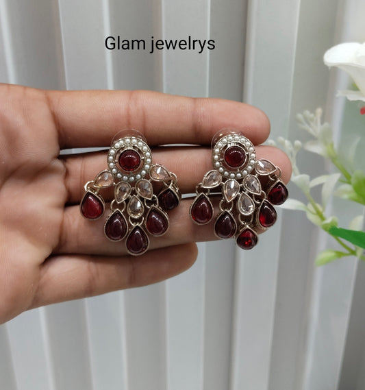 Maroon Antique Gold Bollywood Rachin Indian Earrings