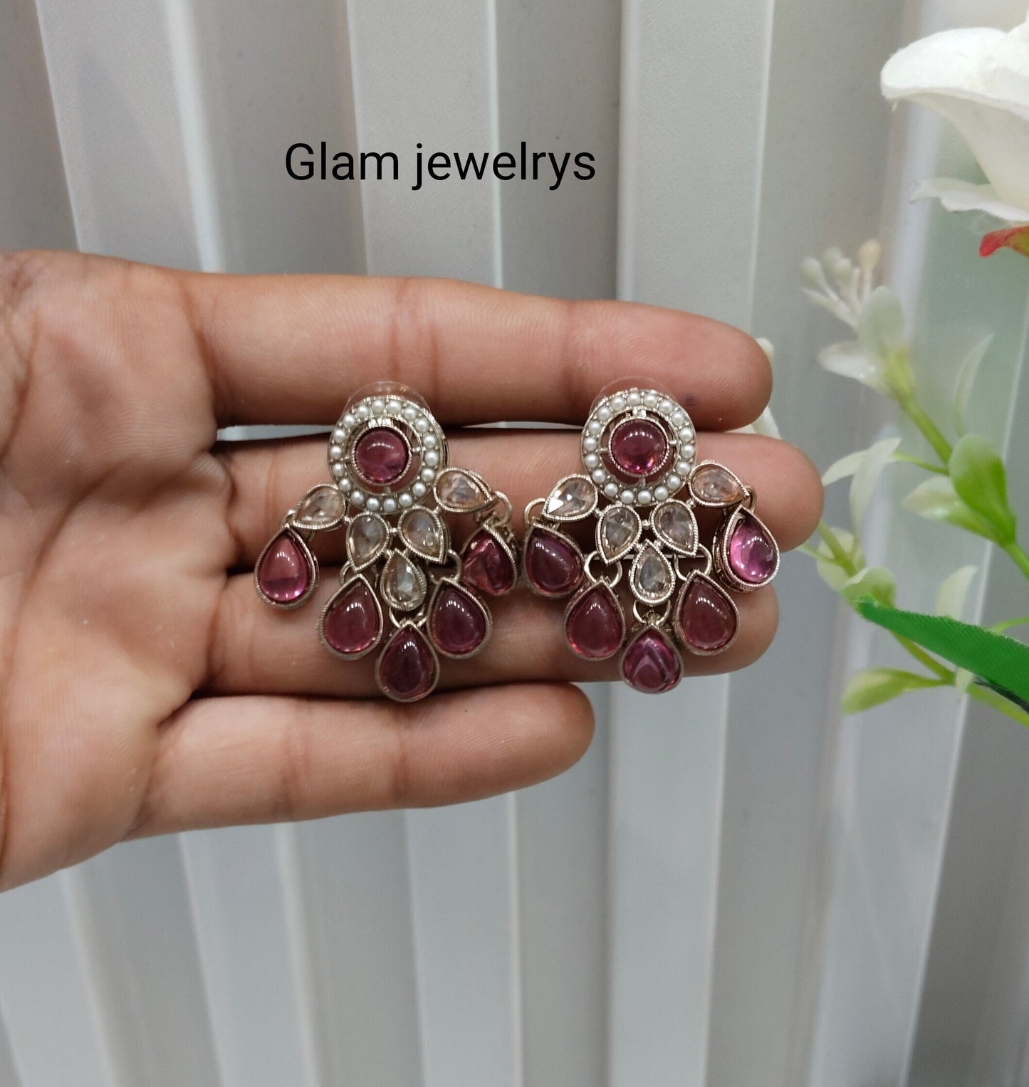 Purple Antique Gold Bollywood Rachin Indian Earrings