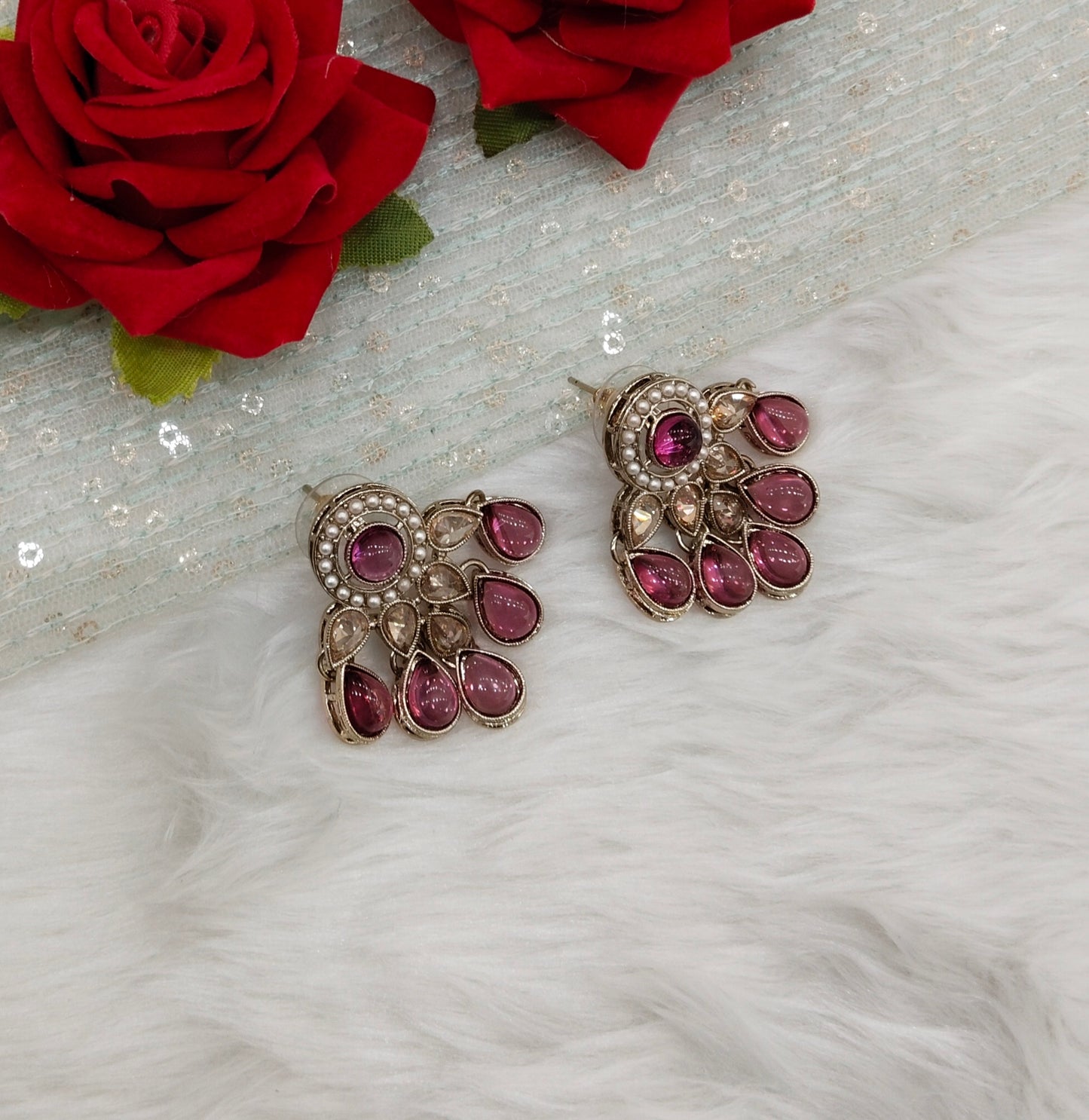 Purple Antique Gold Bollywood Rachin Indian Earrings