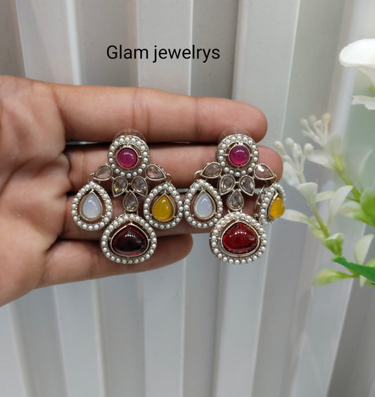 Multi Color Antique Gold Bollywood Rachin Indian Earrings
