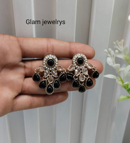 Black Antique Gold Bollywood Rachin Indian Earrings