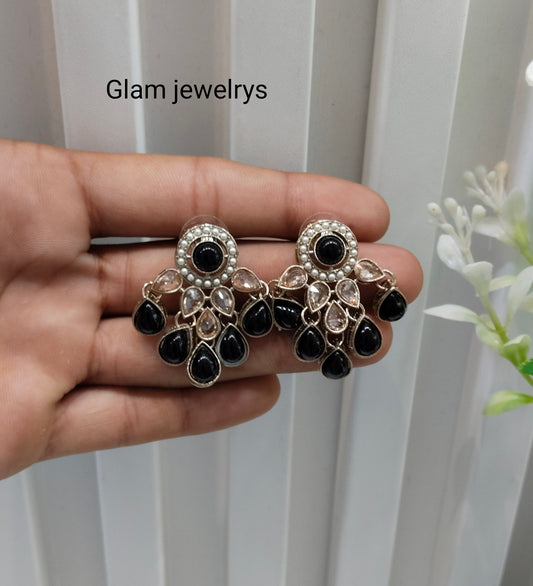 Black Antique Gold Bollywood Rachin Indian Earrings