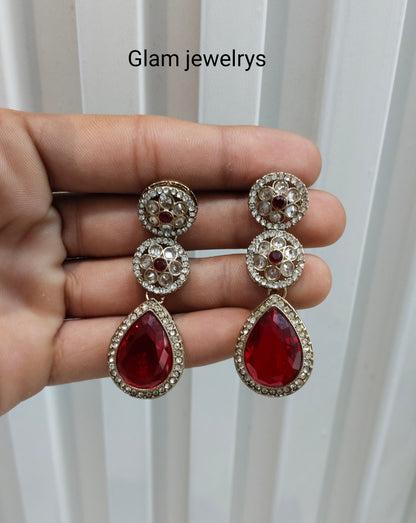 Maroon Antique Gold Bollywood Salt Indian Earrings