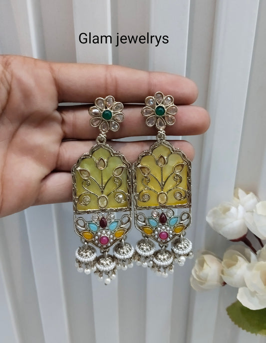 Multi Color Antique Gold Bollywood Dhoni Indian Earrings