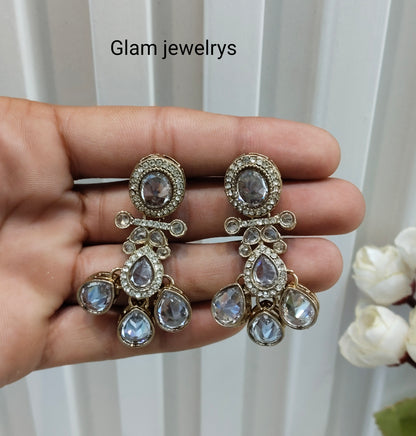 White Antique Gold Bollywood Salt Indian Earrings