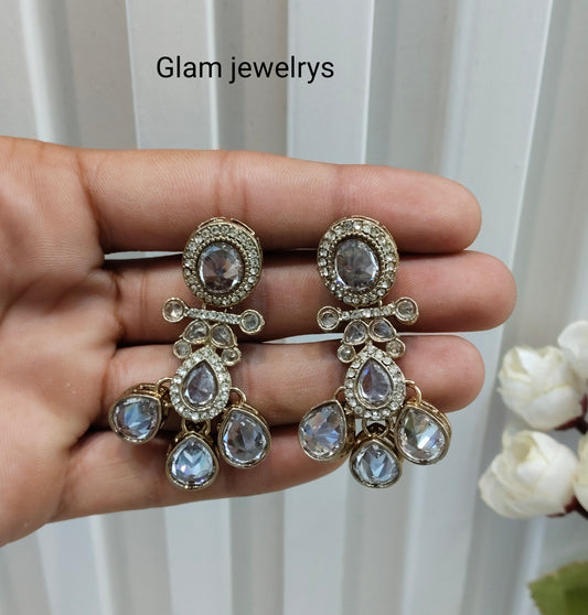White Antique Gold Bollywood Salt Indian Earrings