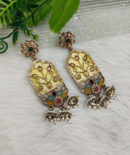 Multi Color Antique Gold Bollywood Dhoni Indian Earrings
