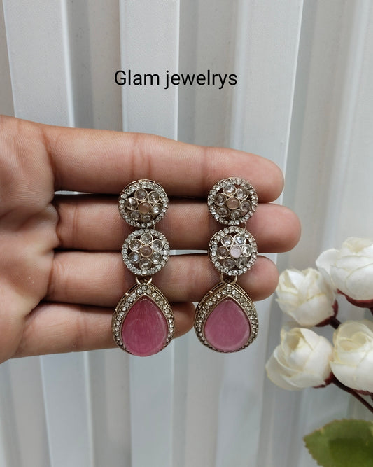 Pink Antique Gold Bollywood Salt Indian Earrings