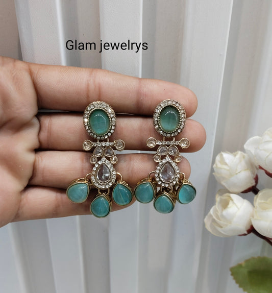 Sage Green Antique Gold Bollywood Salt Indian Earrings