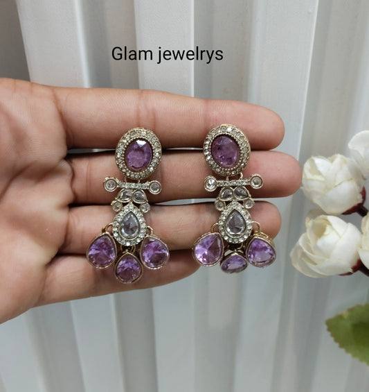 Lavender Antique Gold Bollywood Salt Indian Earrings