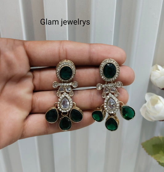 Green Antique Gold Bollywood Salt Indian Earrings
