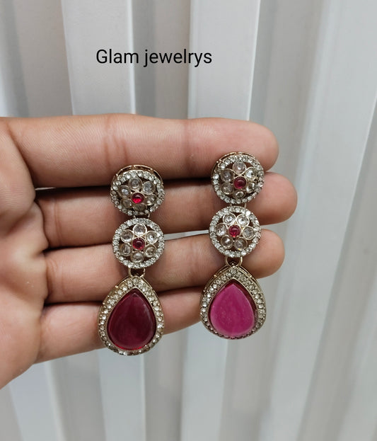 Majenta Antique Gold Bollywood Salt Indian Earrings