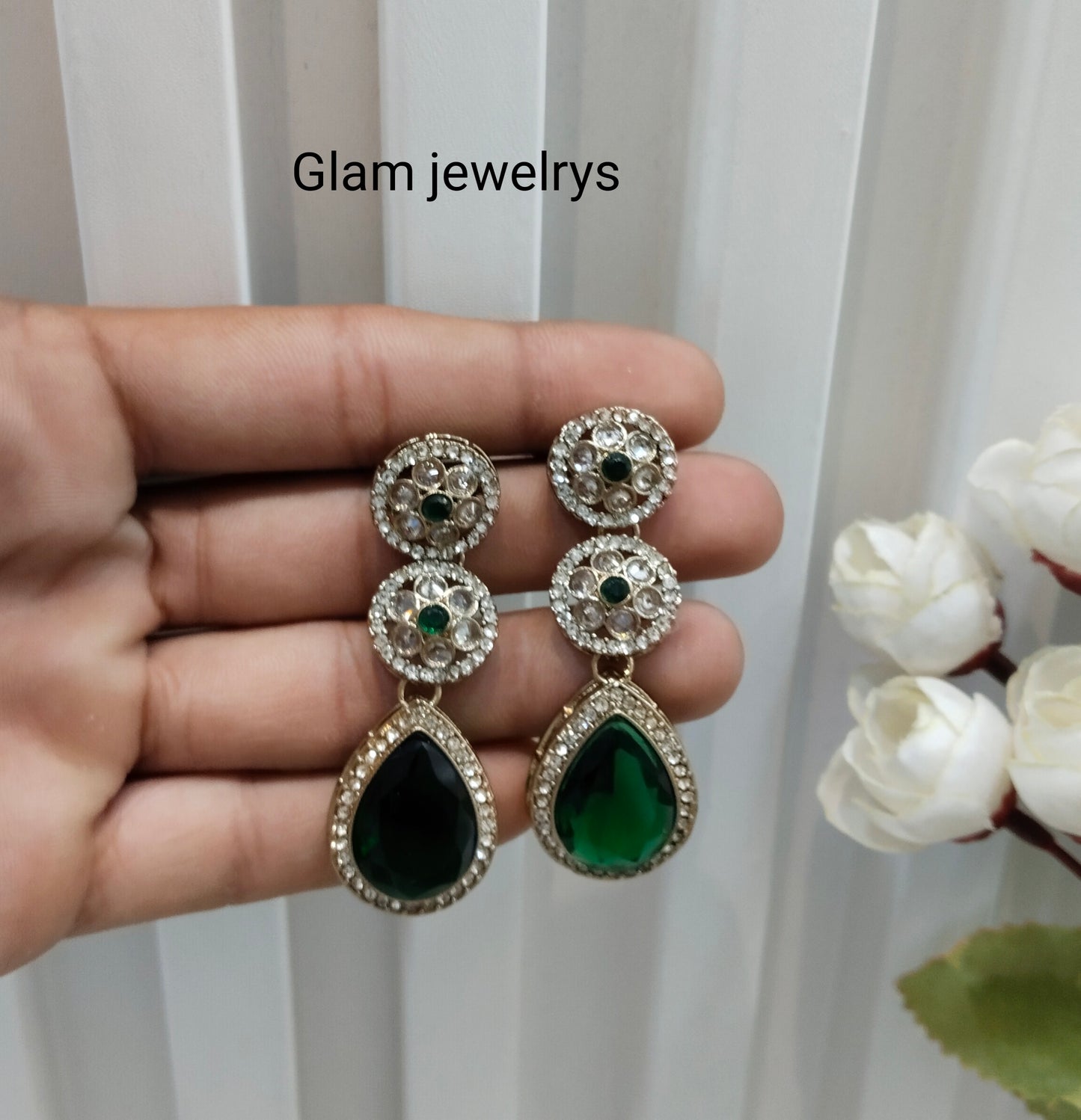 Green Antique Gold Bollywood Salt Indian Earrings