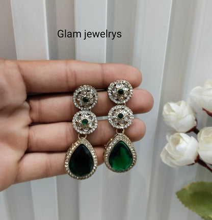 Green Antique Gold Bollywood Salt Indian Earrings